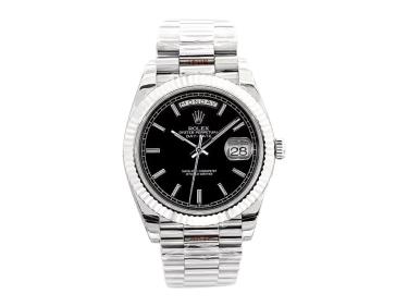 Day-Date 40 White Gold 'President' with Black Dial and Fluted Bezel