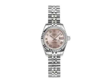 Lady-Datejust 28 Stainless Steel on Jubilee with Pink Dial (Roman Numerals) and Fluted Bezel