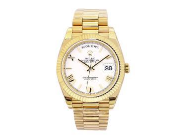 Day-Date 40 Yellow Gold 'President' with White Dial (Roman Numerals) and Fluted Bezel