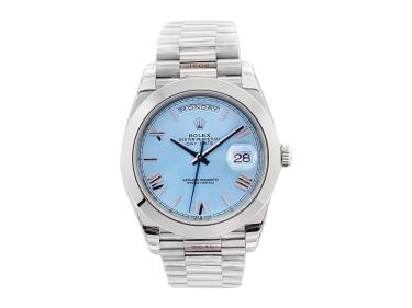 Day-Date 40 Platinum 'President' with Ice Blue Dial (Roman Numerals) and Smooth Bezel