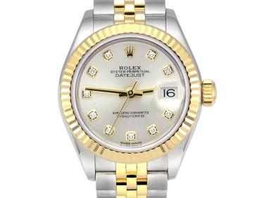 Lady-Datejust 28 Two Tone Yellow Gold on Jubilee with Diamond Silver Dial and Fluted Bezel